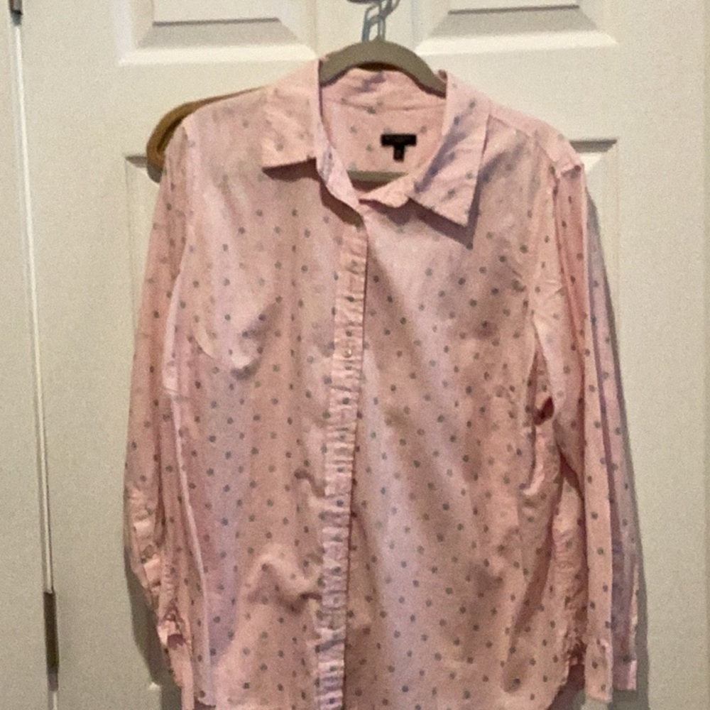 Talbots Pink and Silver Polka Dot Blouse